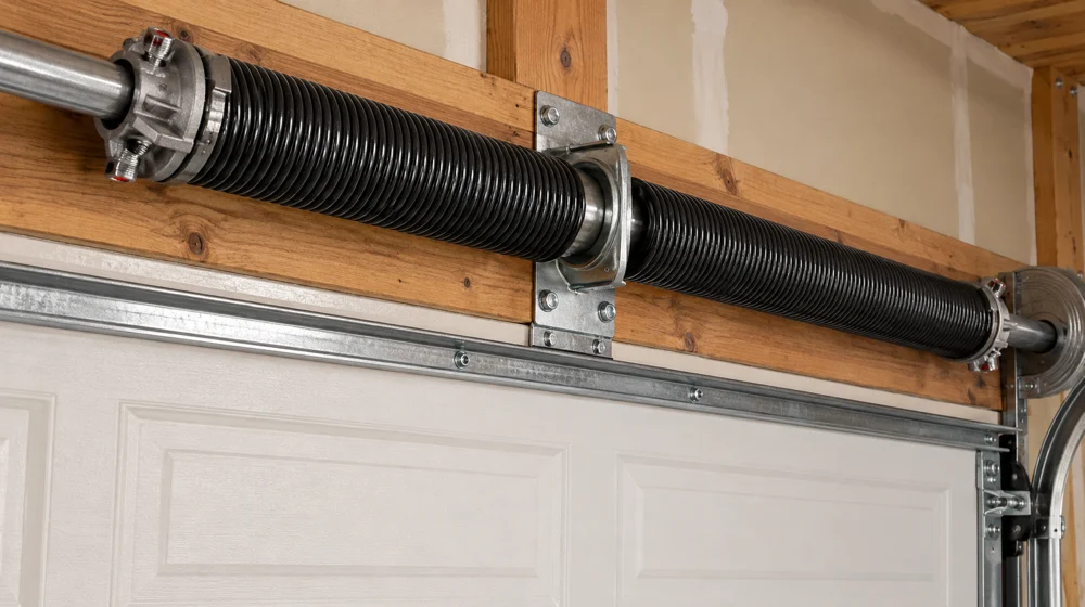 Illustrative torsion spring and garage door hardware